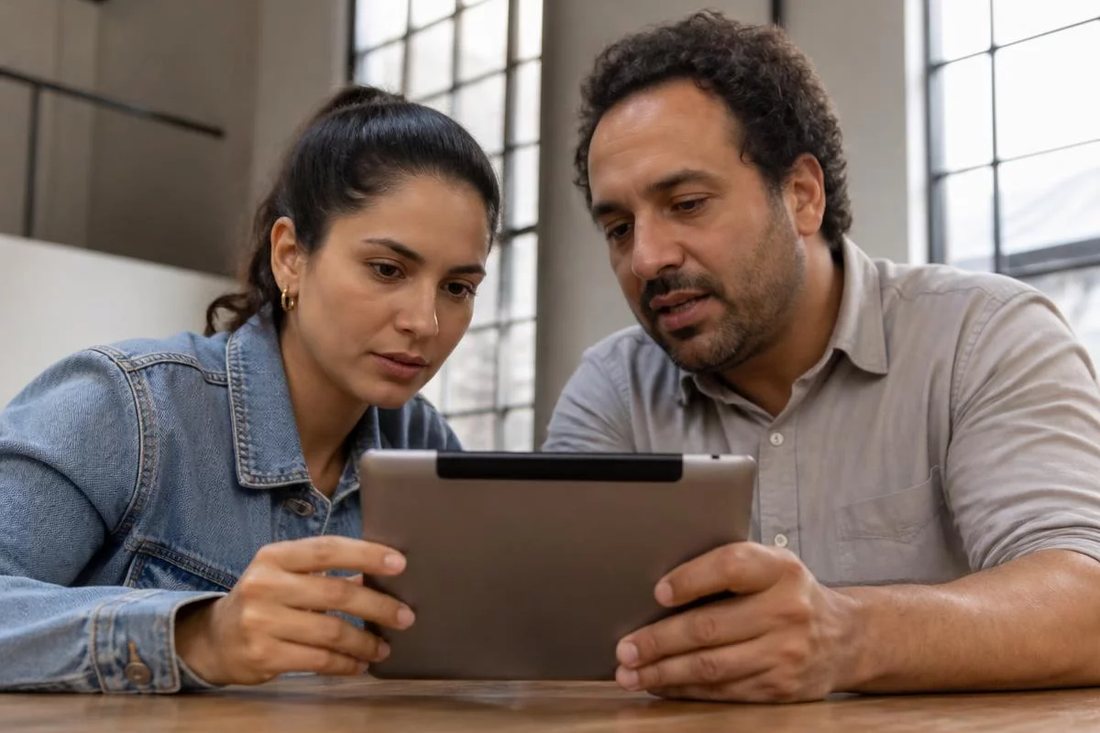 Duas participantes comparando anotações logo depois de uma rodada